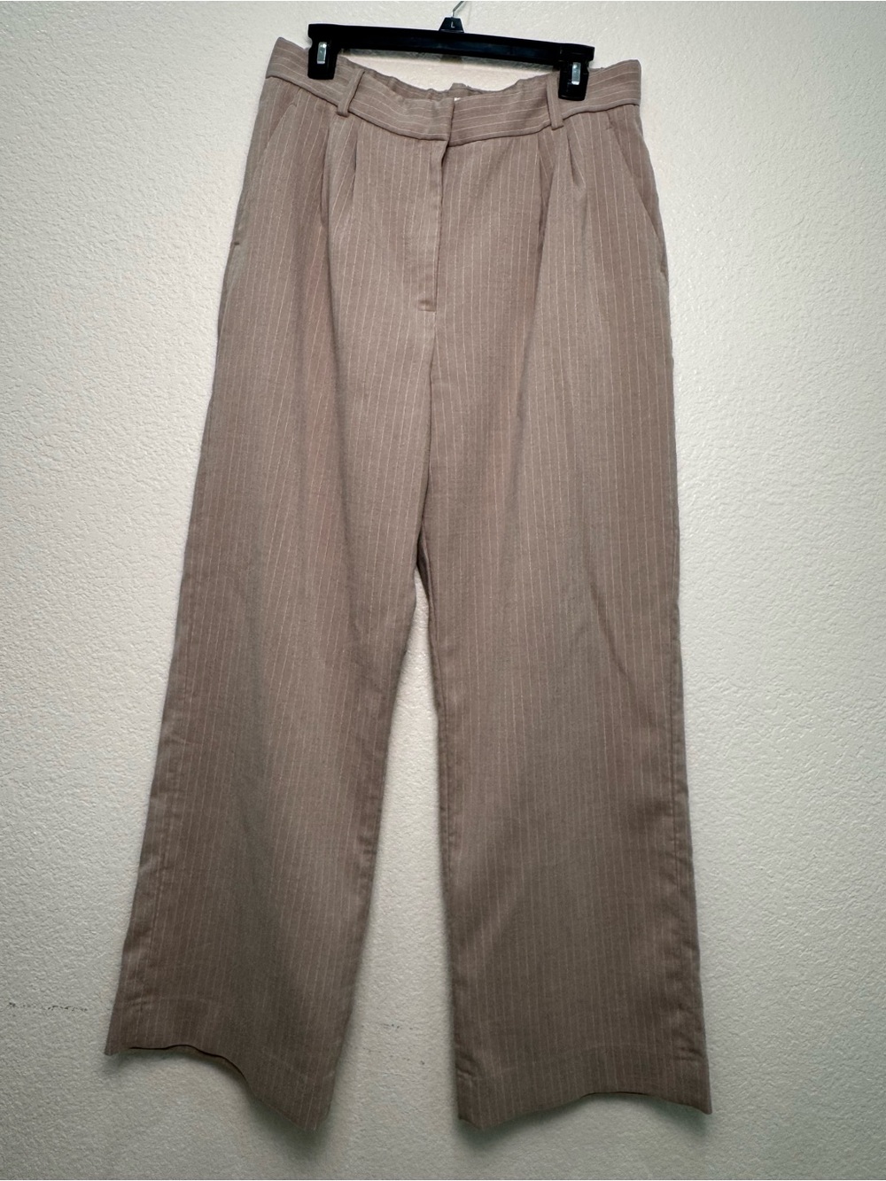 Abercrombie Sloane Pants 32 Regular Taupe Pinstripe Wide Leg High Rise Womens